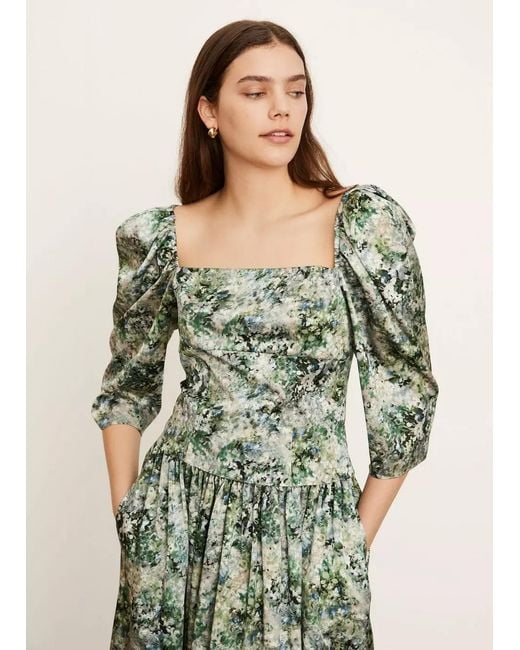 Vince Green Floral-Print Square-Neck Blouse
