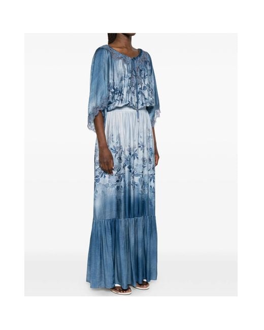 ERMANNO FIRENZE Blue Floral Print Long Dress