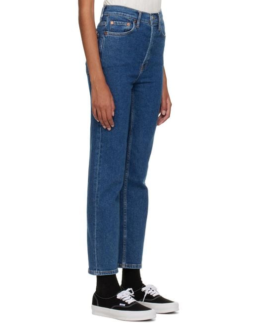Re/done Blue 70S Ultra Rise High Waist Cropped Jeans