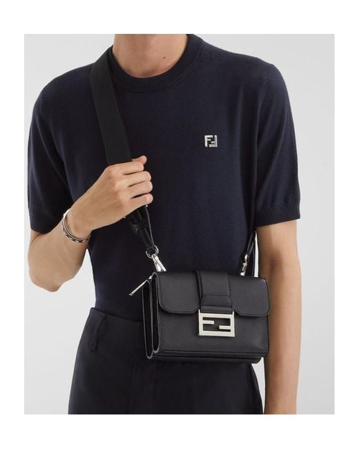 Fendi Black Double Baguette Zipped Messenger Bag for men