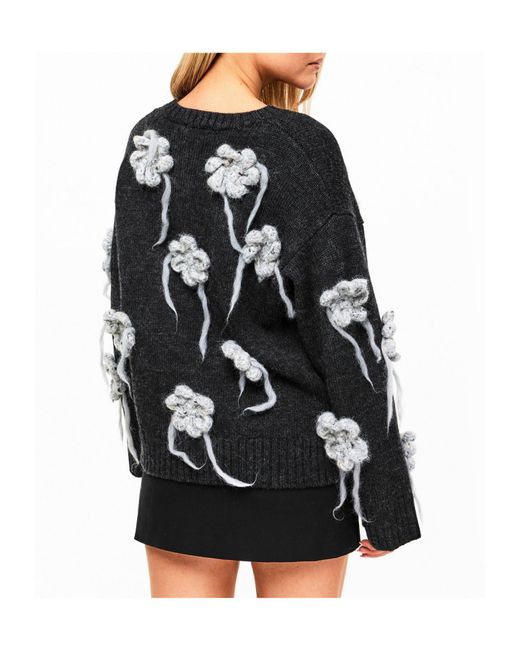 Ganni Black Crochet Crew Sweatshirt