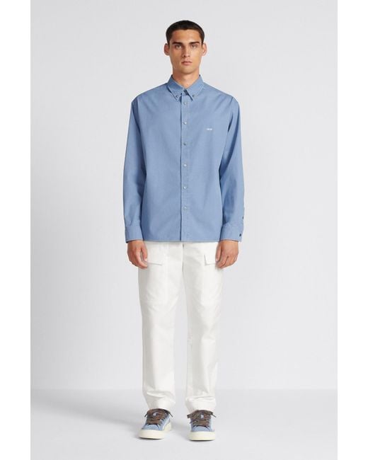 Dior Blue Homme Logo Embroidered Long-Sleeved Shirt for men