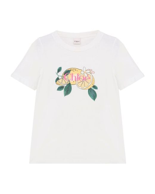 Chloé White Lemon Print Short Sleeve Top