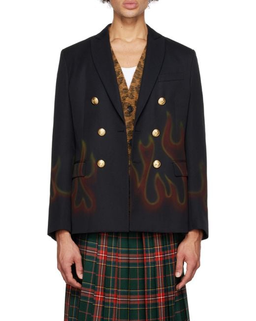 Palm Angels Blue Burning Double-Breasted Blazer for men
