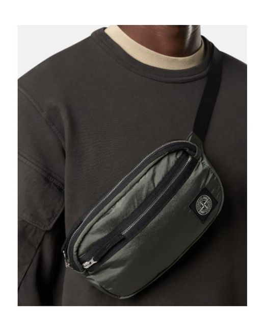 Stone Island Black Logo Patch Belt Bag for men