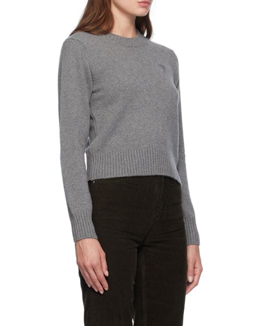 AMI Gray Ami De Coeur Logo-Embroidered Knit Cropped Jumper