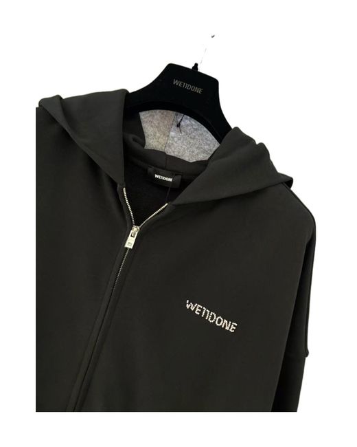 we11done Black Hooded Zipper Hoodie for men
