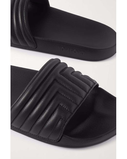 Tom Ford Black Leather Slides for men