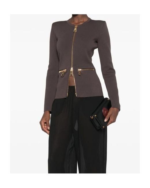 Elisabetta Franchi Brown Knit Zip Cardigan