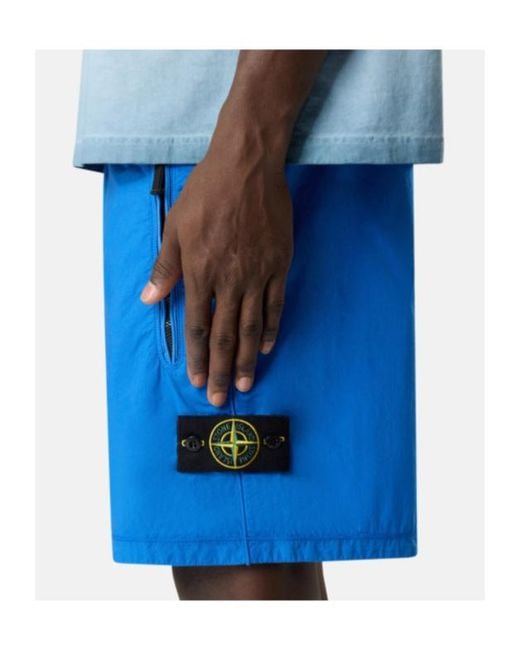 Stone Island Blue Compass Logo-Patch Shorts for men