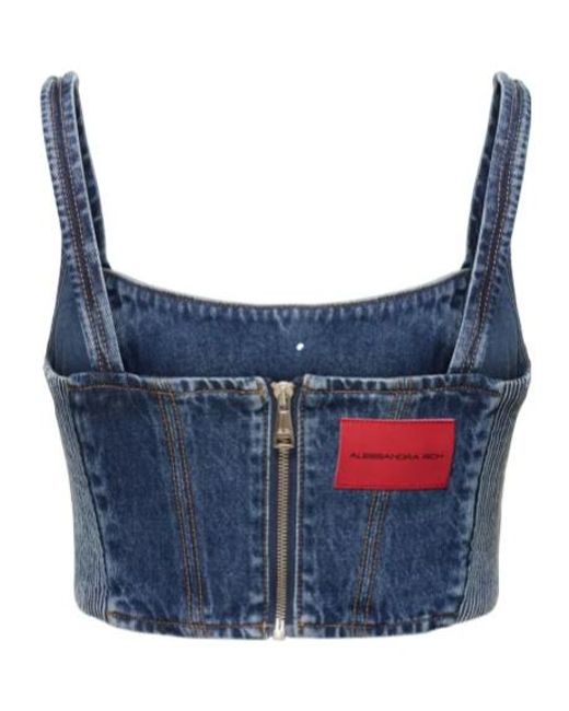 Alessandra Rich Blue Crystal Decorated Denim Sling
