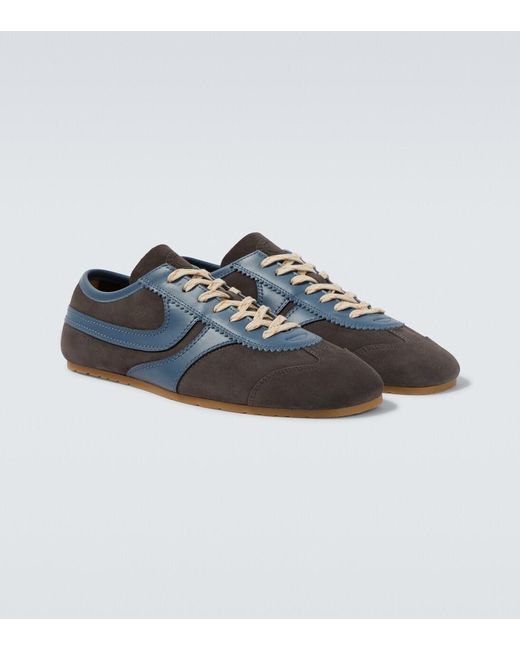 Dries Van Noten Blue Leather-Trimmed Suede Sneakers for men