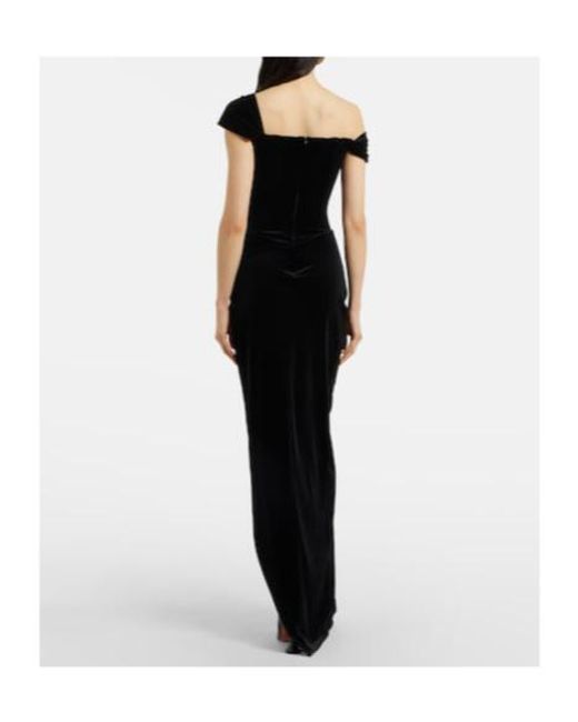 Alex Perry Black Asymmetric Velvet Bustier Gown