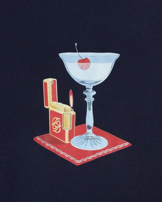 Drole de Monsieur Blue Cocktail Graphic-Print T-Shirt for men