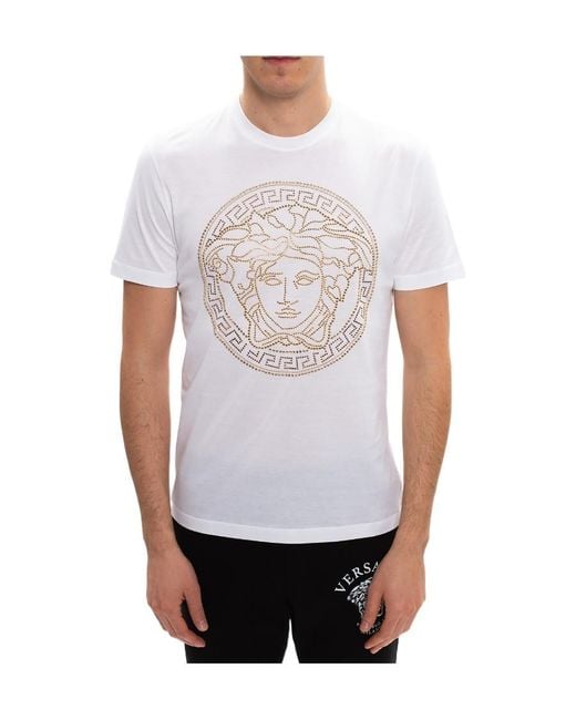 Versace White Embellished Crewneck T-Shirt for men