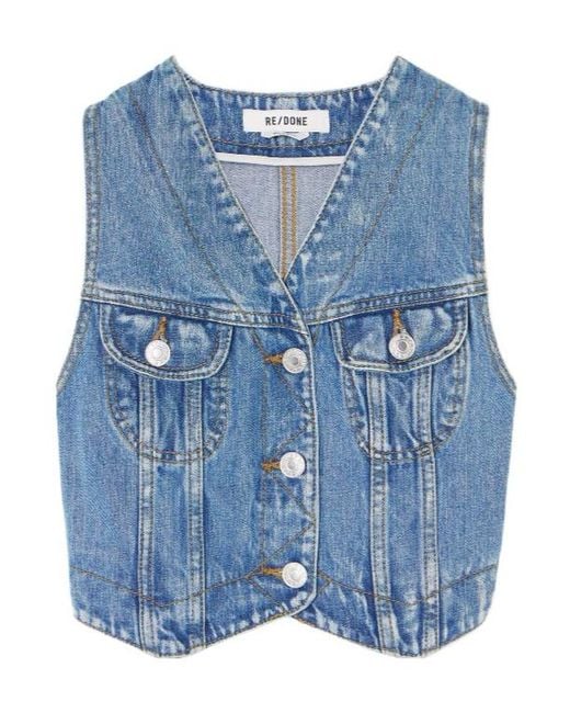 Re/done Blue V-Neck Denim Vest