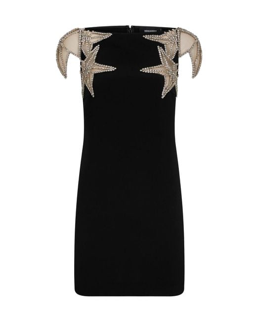 DSquared² Black Star-Embellished Straight Hem Mini Dress