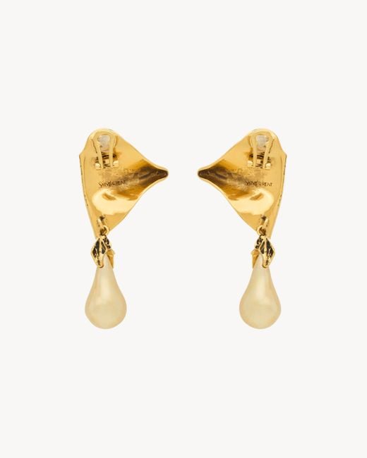 Saint Laurent Metallic Cassandre Pearl Earrings