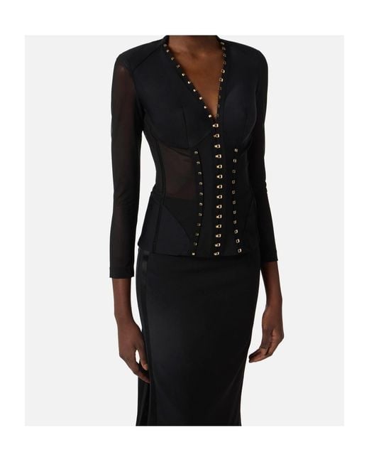 Elisabetta Franchi Black Sheer Panel Bustier Jacket
