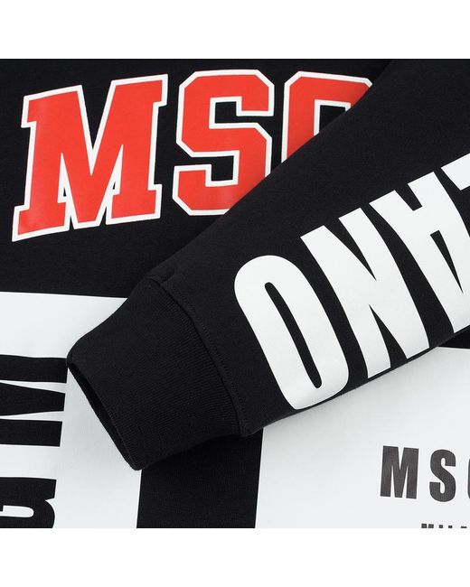 MSGM Black Printed Hooded Hoodie for men