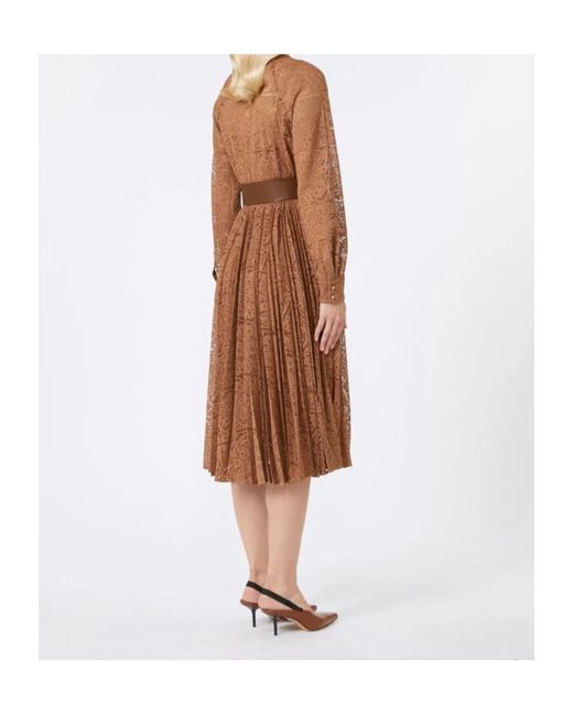Max Mara Brown Studio V-Neck Pleated Dress