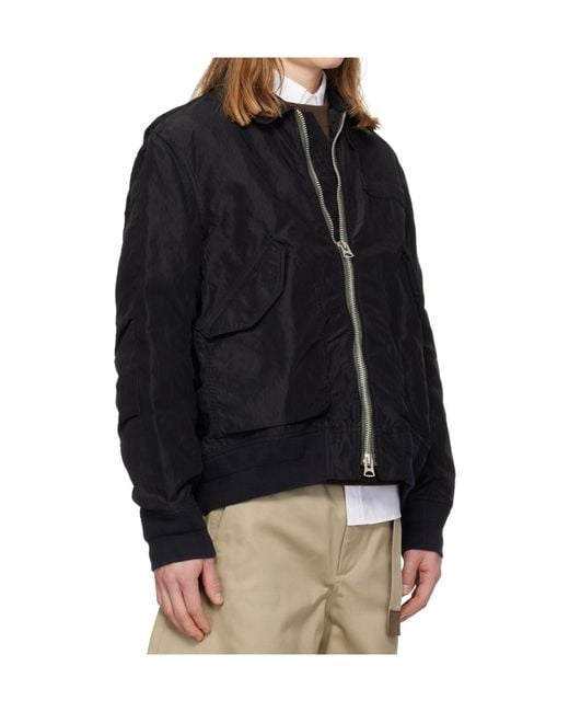 Sacai Black Zip-Up Bomber Jacket for men