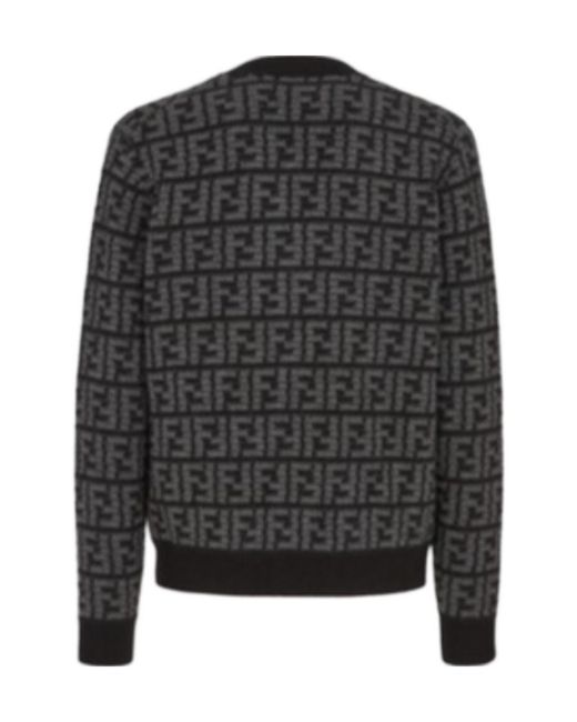 Fendi Black Monogrammed Button-Up Cardigan for men
