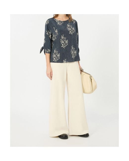Weekend by Maxmara Blue Printed Silk Crepe De Chine Blouse