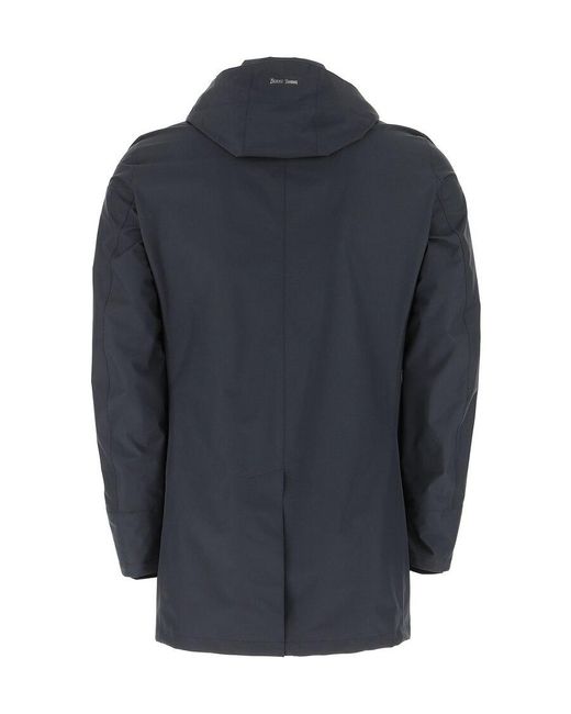 Herno Blue Hooded Rain Coat for men