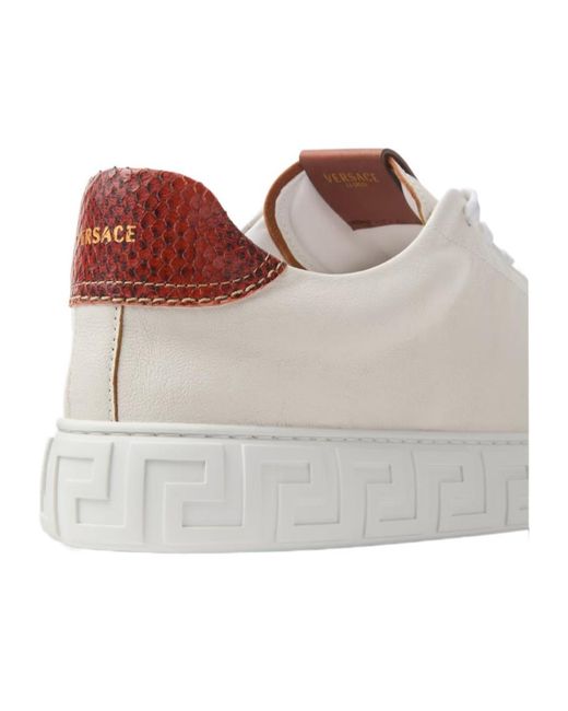 Versace White Greca Lace-Up Sneakers for men