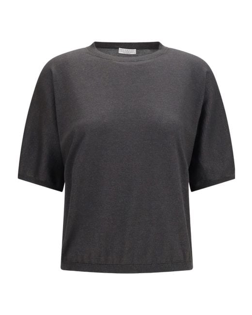 Brunello Cucinelli Gray Short-Sleeve Round-Neck Cashmere T-Shirt