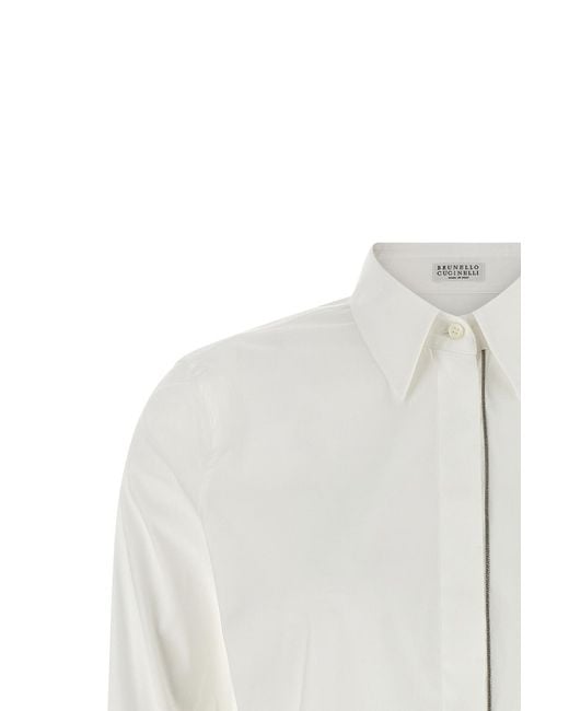 Brunello Cucinelli White Long Sleeved Curved Hem Shirt