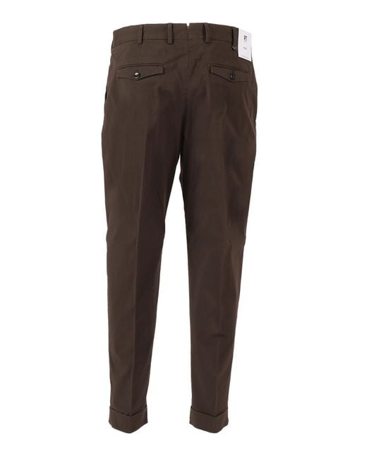 PT01 Brown Pleat-Flap Trousers for men