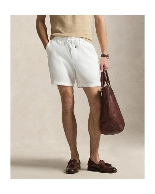 Polo Ralph Lauren White Ralph Lauren Drawstring Linen Shorts for men