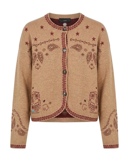 Alanui Brown Bandana Jacquard Paisley-Intarsia Wool Cardigan
