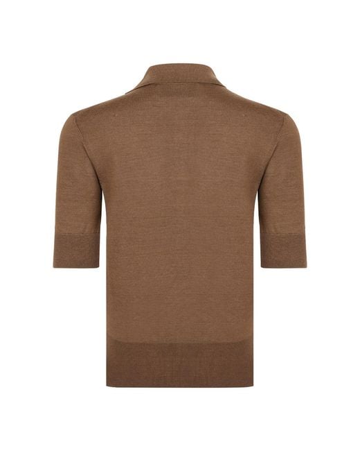 AMI Brown Short-Sleeve Knitted Polo Shirt