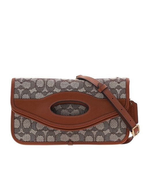 COACH Iconic Jacquard Pattern Folding Hollow Shoulder Bag in Brown | Lyst