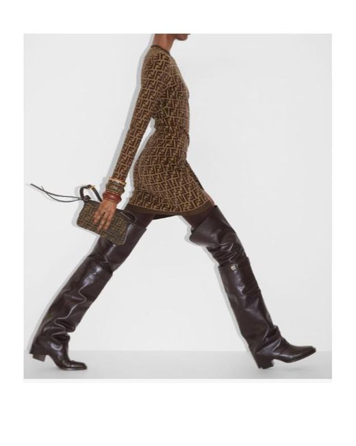 Fendi Brown Monogrammed Long-Sleeved Dress