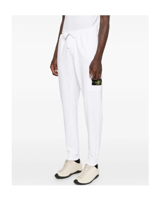 Stone Island White Drawstring-Waist Trousers for men