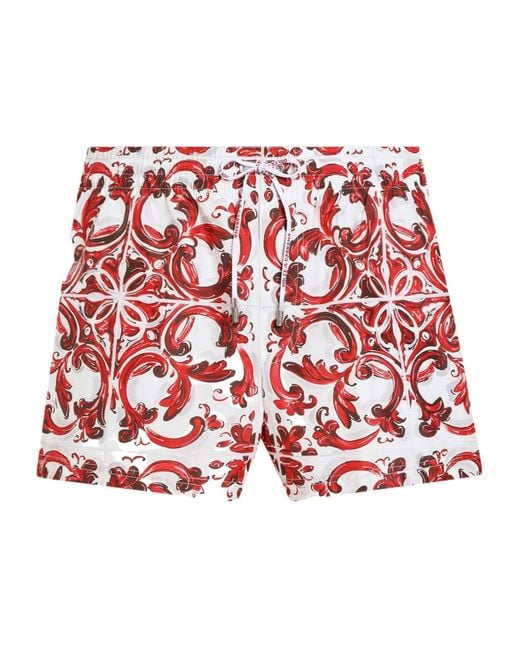 Dolce & Gabbana Red Maiolica Print Swim Shorts for men