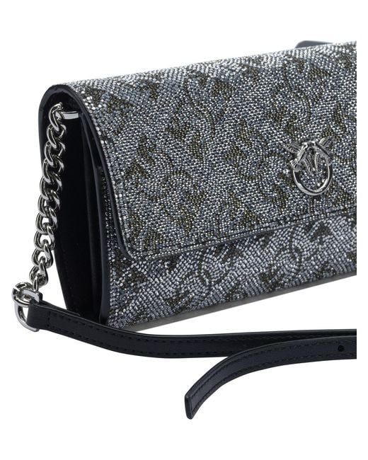 Pinko Gray Logo Plaque Embellished Clutch Bag