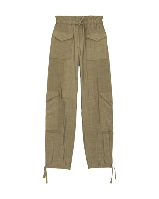 Ganni Green Light Slub High Waist Cargo Trousers
