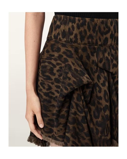 AllSaints Black Crissy Leopard Print Denim Mini Skirt