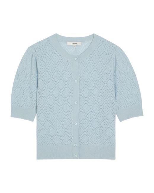 FRAME Blue Pointelle Cashmere Blouse