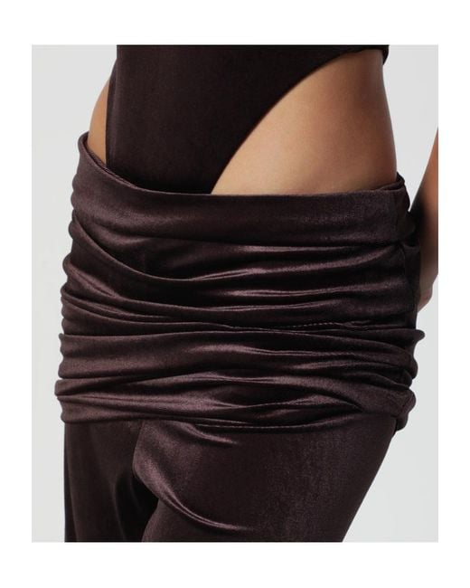 ANDAMANE Black Velvet-Effect Trousers With Draped Waistband