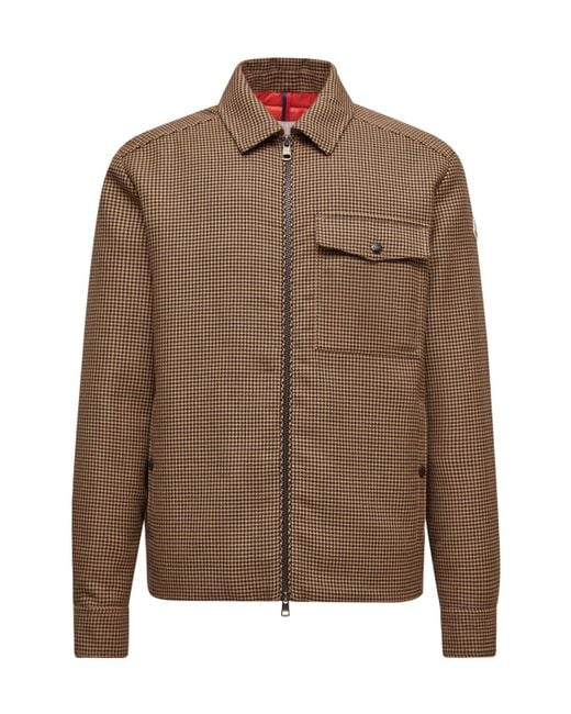 Moncler Brown Escaut Houndstooth Zip-Up Shirt Jacket for men