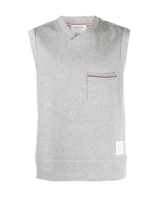 Thom Browne Gray Rwb-Stripe Cotton Vest for men