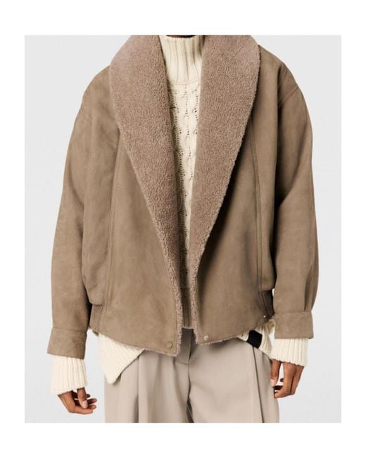 Stella McCartney Brown Vegan Suede Plush-Trimmed Jacket