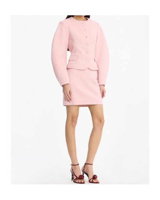 ROTATE BIRGER CHRISTENSEN Pink Textured Bouclé Cocoon Sleeve Jacket