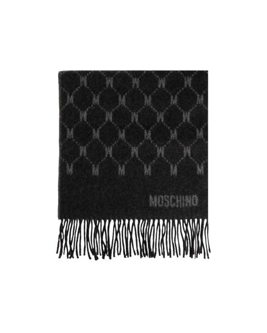 Moschino Black Monogram Fringed Knitted Scarf for men